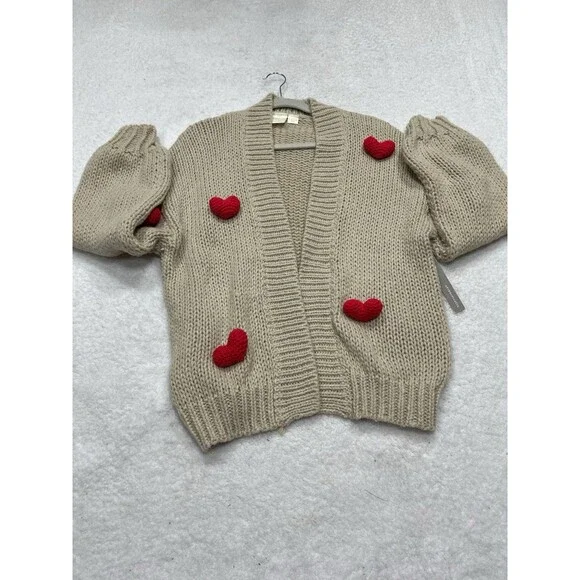 Anthropologie Maeve Cardigan Sweater The Susannah 3D Heart Preppy One Size NWT - Picture 2 of 11